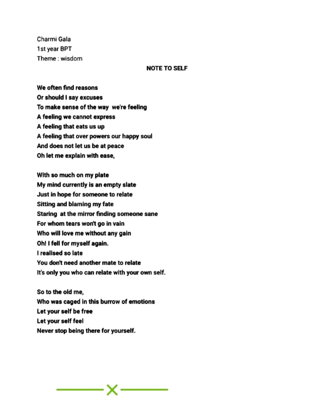 Poem on Wisdom by Charmi Gala,IV BPT student